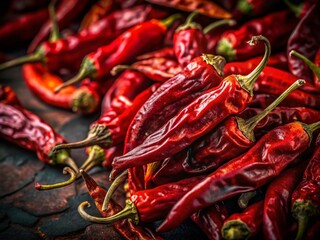 Low Light Dried Chili Peppers, Spicy Red Chilis, Vintage Still Life Food Photography