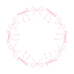 cute festive bows. Watercolor round frame on white background for textile, wrapping paper. Cute children's illustration in pastel colors