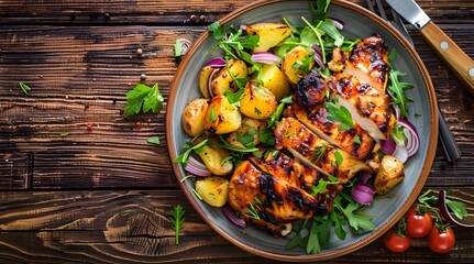 Overhead view of food served in bowl on table