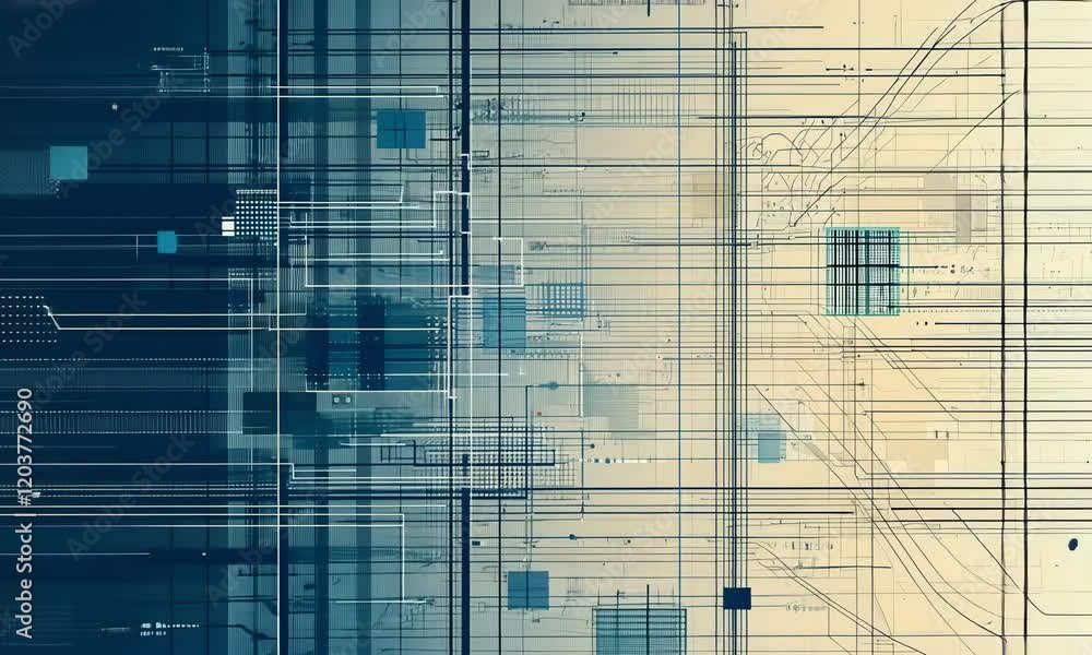 Poster abstract futuristic landscape with geometric patterns and vivid colors representing modern technolog