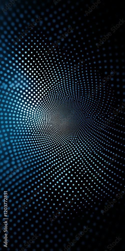 Poster abstract pattern of swirling dots on a dark background, futuristic design concept