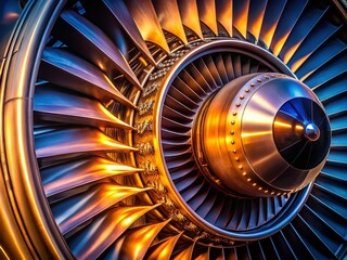 Low Light Jet Engine Fan Blades: Powerful Industrial Detail Stock Photo