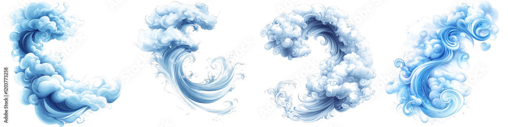 Poster elegant cloud swirl design forming the shape of a wave for artistic and decorative uses in various p