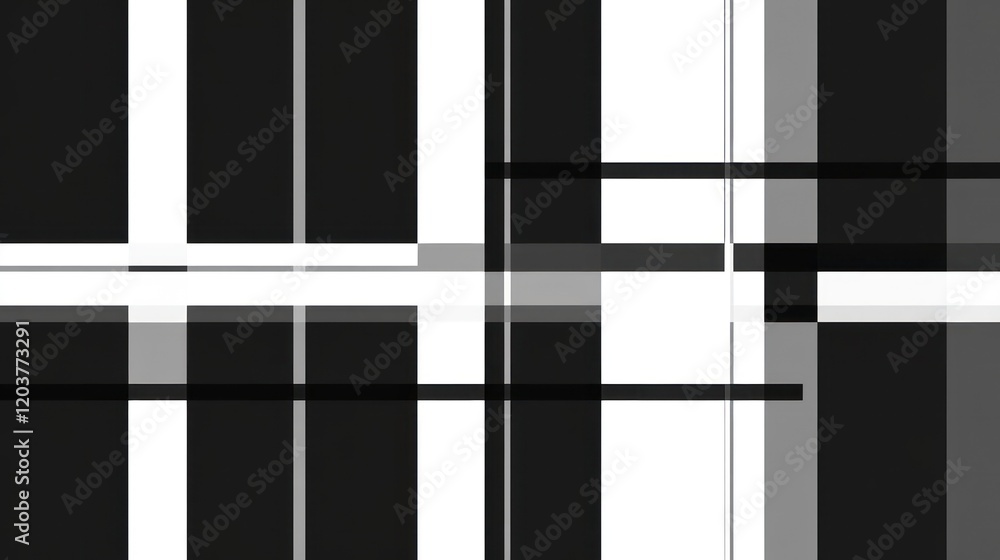 Poster abstract black and white geometric pattern with intersecting lines and stripes.