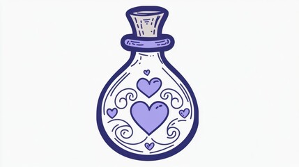 Obraz premium Adorable Purple Potion Bottle with Hearts Hand-Drawn Illustration.