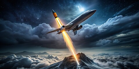 Fototapeta premium Low Light Photo: Pencil Airplane Taking Off - Creative Stationery Concept
