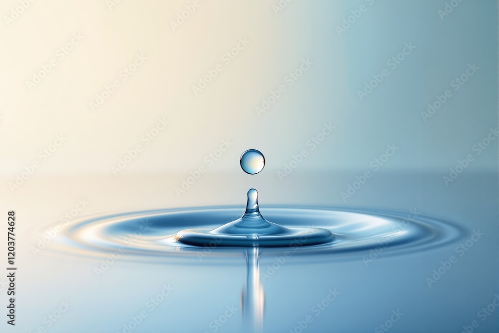 Aufkleber Minimalist water drop creating ripples on a smooth surface with a gradient light background.