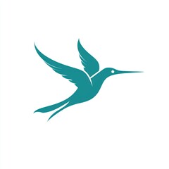 Teal hummingbird in flight, simple graphic, nature theme, digital art, stock image