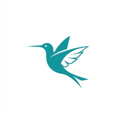 Fototapeta premium Teal hummingbird in flight, graphic design, nature, logo