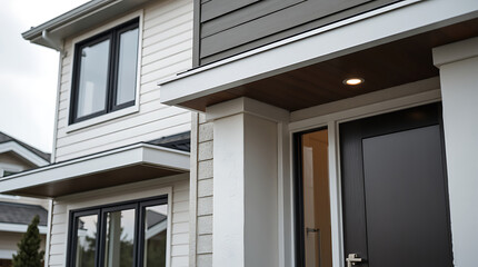 Modern House Exterior: Architectural Design of a Contemporary Home with Black Door and White Facade