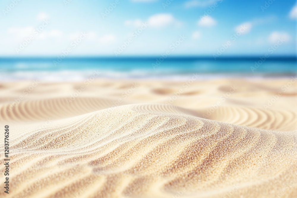 Poster close-up of sand dunes with a blurred ocean and sky background in soft light.