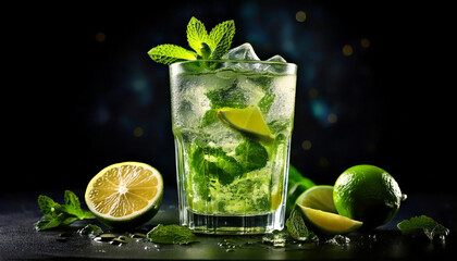Mojito cocktail with lime and mint