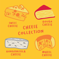 Cheese dairy doodle illustration collection