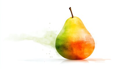 A pear with a naturally uneven surface, photorealistic, pale yellow and green, isolated on white background