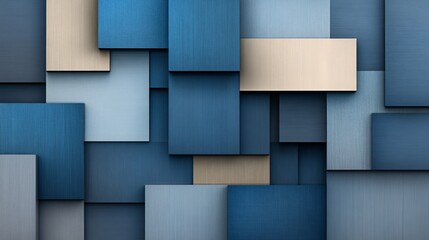 Abstract Blue and Beige Rectangular Pattern: An intricate arrangement of overlapping rectangles in varying shades of blue and beige creates a visually captivating abstract design.