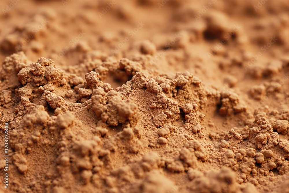 Poster close-up of textured brown soil with small clumps and soft focus in the background.