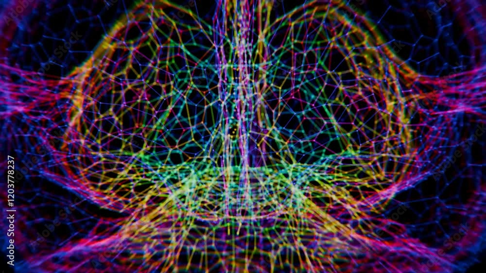 Poster abstract digital brain wireframe network mesh in red and blue gradient