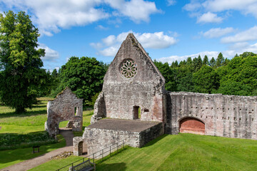 Remains of the 1150 established Dryburgh Abbey, Dryburgh, UK on the banks of the River Tweed in the Scottish Borders