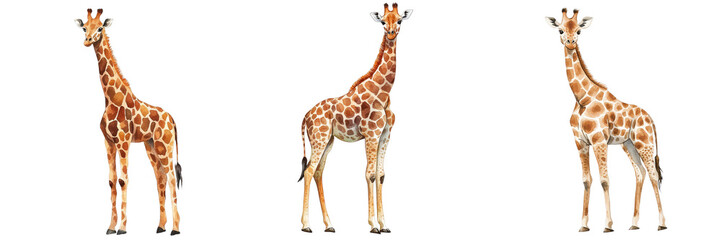 Obraz premium Unique Watercolor Giraffe Clipart Collection Showcasing Individuality in Stitched Design for Artistic Projects