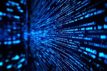 Abstract image of flowing blue code and data on a black background.
