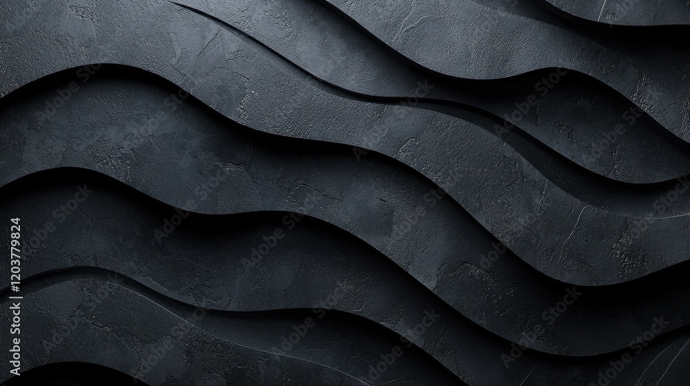 Poster abstract dark wavy texture with raised curved lines on textured surface