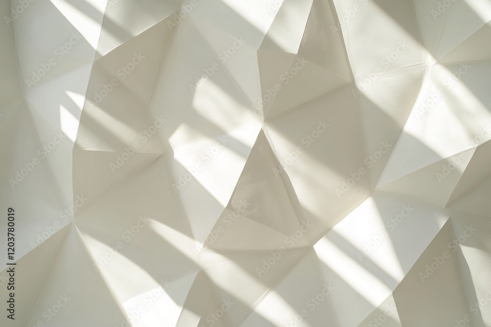 Aufkleber abstract close-up of white geometric wall with triangular shapes and soft lighting