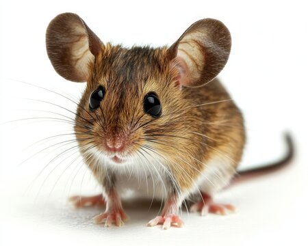 A striking representation of a deer mouse against a blank canvas.