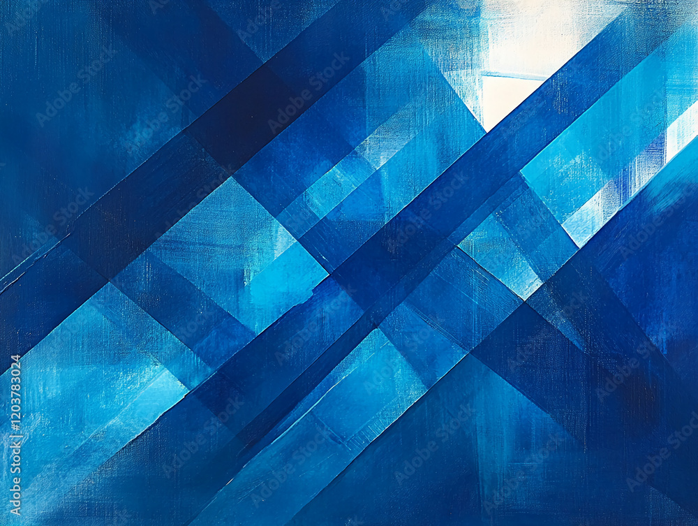 Poster abstract blue geometric pattern with intersecting lines and varying shades of blue