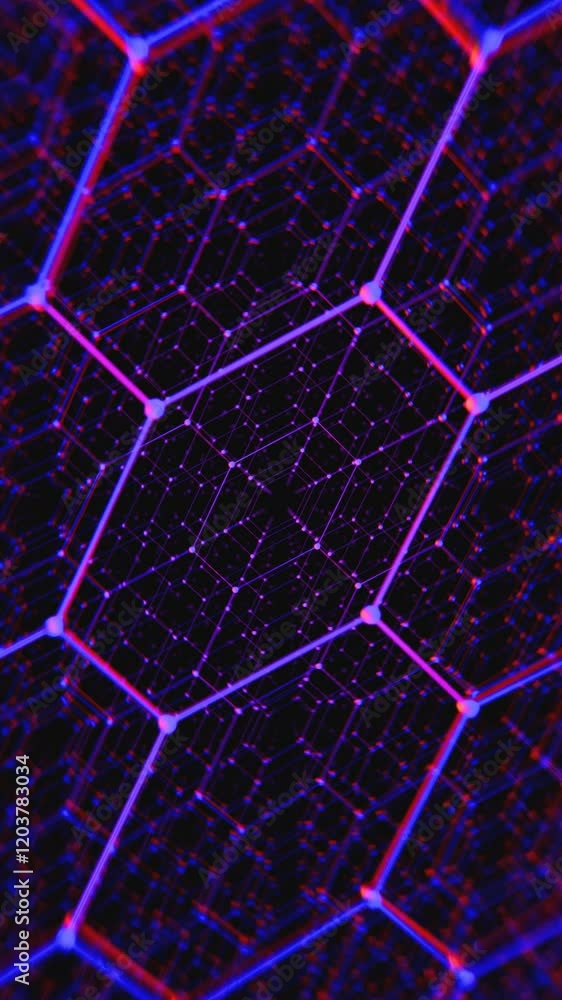 Poster futuristic hexagonal grid with purple neon glow