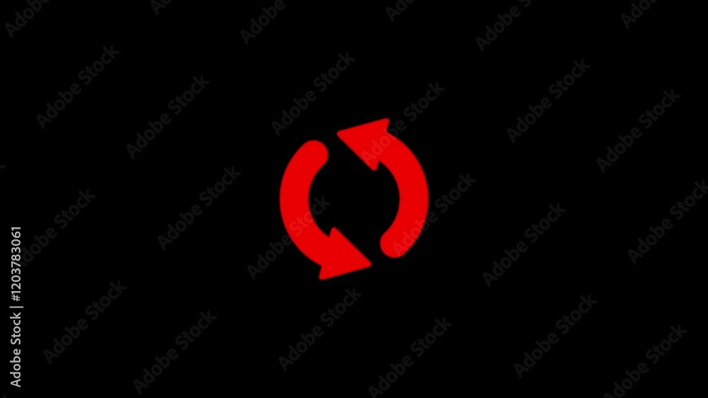 Poster neon line refresh arrow icon on black background.bright color recycling icon animation with black ba