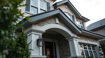 Luxury Home Exterior: Brick and Stone Facade, Modern Design