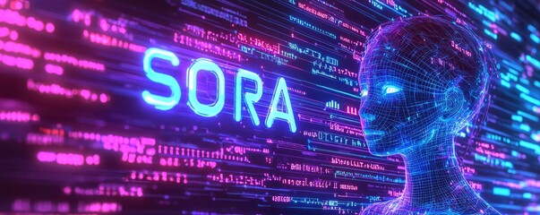 Neon Circuitry and Futuristic AI Concept Sora in Digital Form