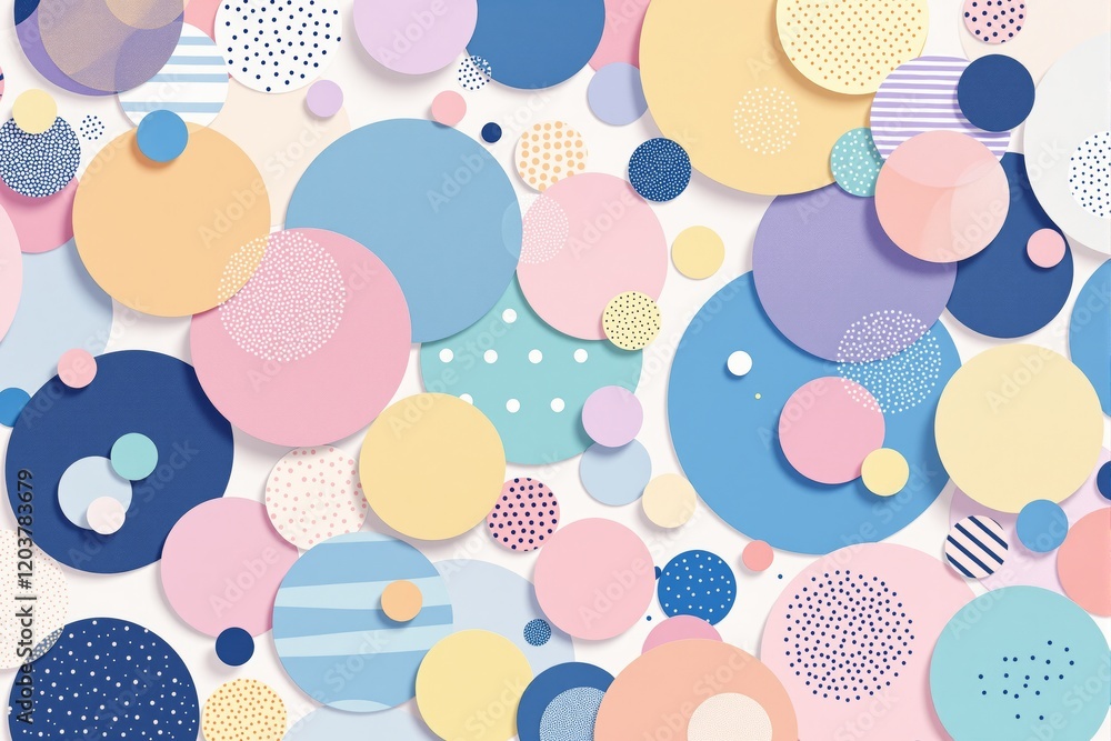 Poster Abstract colorful circular pattern with pastel tones on white background.