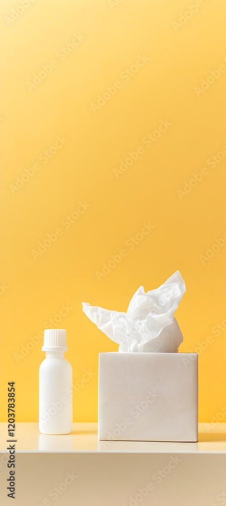 Poster a blue box with tissues in it sits on a table