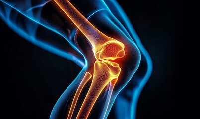 Illustration of knee joint heat indicating pain and inflammation. 