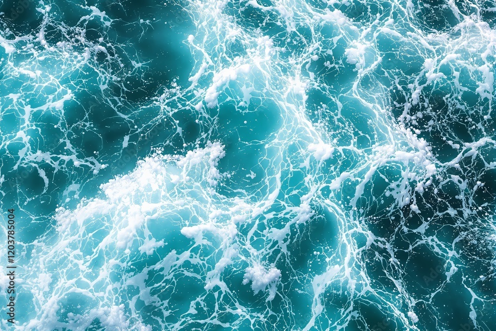 Aufkleber Abstract light patterns of ocean waves with foam splashes captured with a turquoise water background.