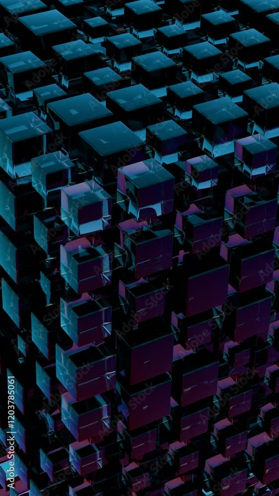 Poster abstract 3d glass cubes on gradient sky background