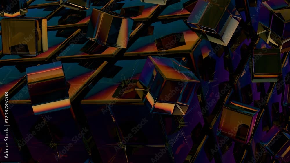Poster abstract 3d glass cubes on gradient sky background