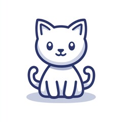 White cat sitting on the floor, for print design, mascot, or digital art