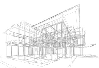 Fototapeta premium Architectural sketch of a house 3d illustration