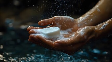 Fototapeta premium Hands Being Washed Under Running Water With Soap Cleansing and Refreshing