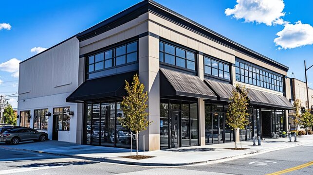 Stunning storefront with awning available in a bustling location.