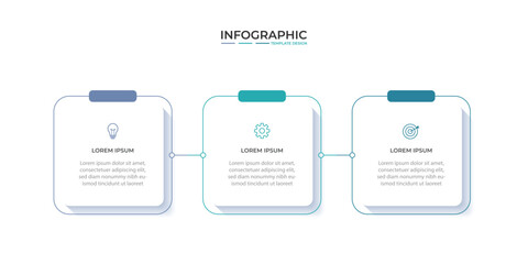 3 Steps Infographics Design Template - Graph, Pie chart, workflow layout, squire diagram, brochure, report, presentation, web design. Editable Vector illustration