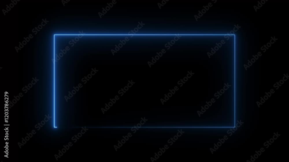 Poster purple line neon sign border animated with alpha channel. neon rectangle border. seamless loop. 4k v