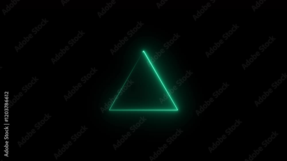 Poster 4k neon radial concentric triangle animation design. triangle shape mosaic cyber surface. neon light