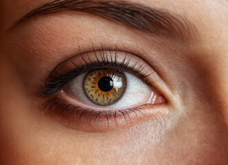 Fototapeta premium A series of captivating close-up shots of human eyes, showcasing hazel and brown irises with intricate textures, natural eyelashes, and stunning detail in light reflection.