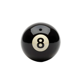 A black billiard ball with number eight, isolated, transparent background, no background. PNG.	
