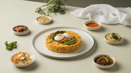 Delicious Turmeric Rice Dish Garnished With Eggs And Herbs