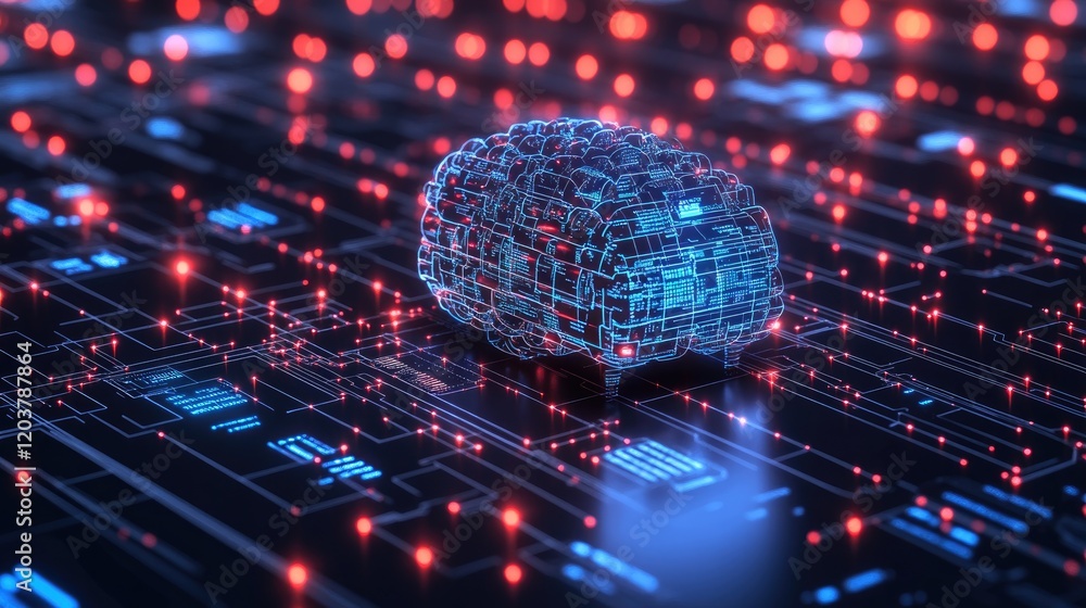 Poster a futuristic blueprint of augmented machine learning workflows with d overlays.