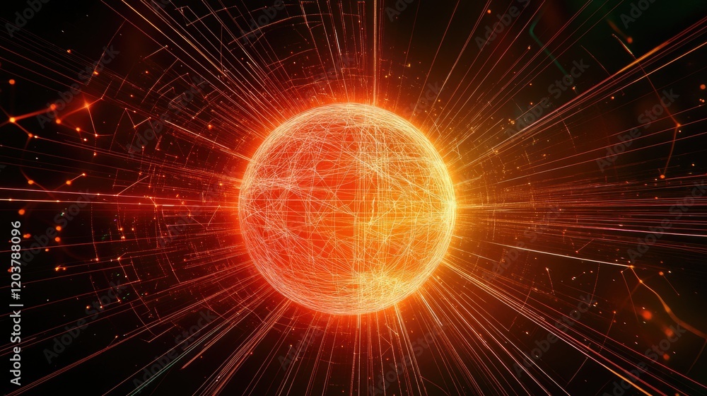 Poster a glowing sphere representing augmented datasets, surrounded by lines and patterns.